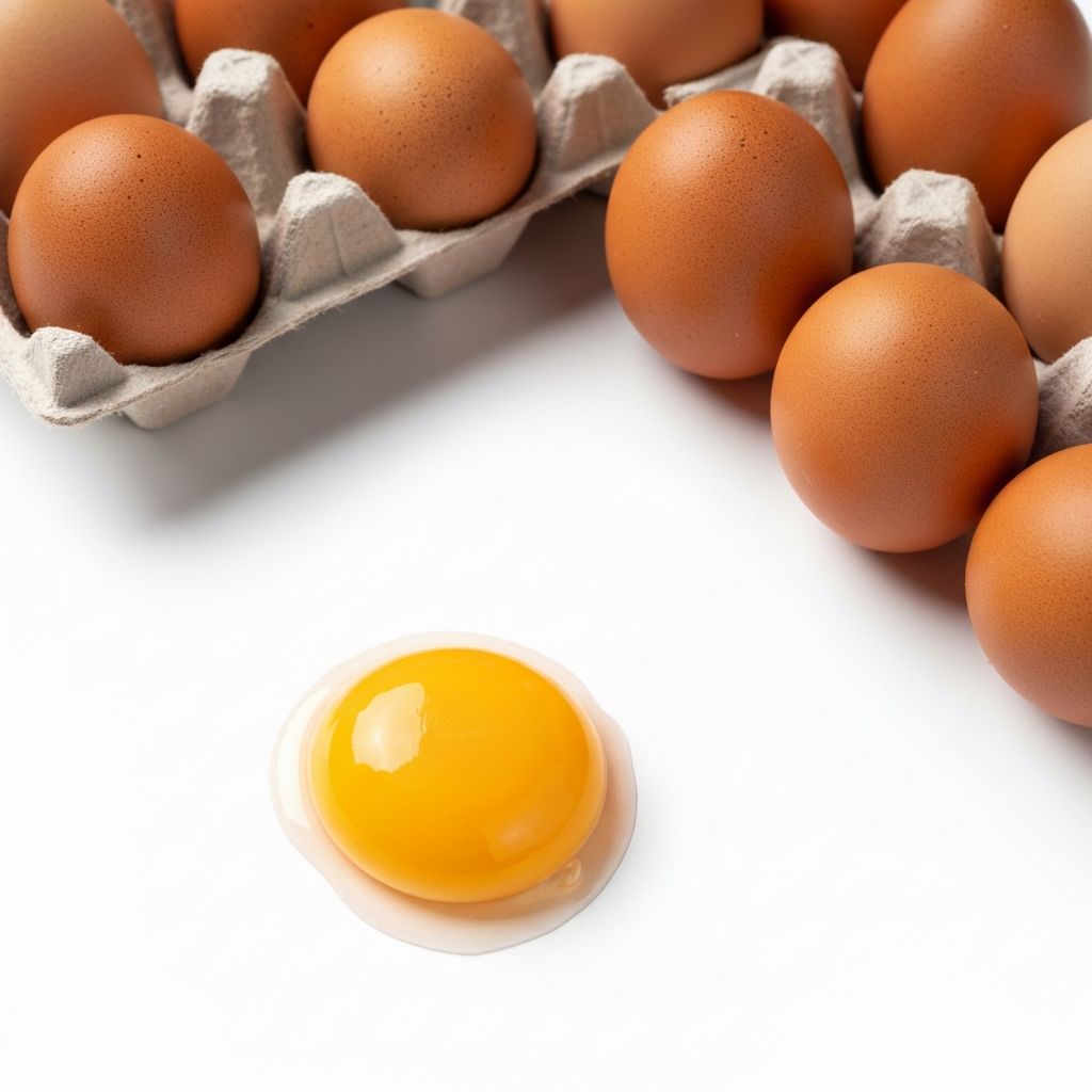 Eier im Karton und Eigelb