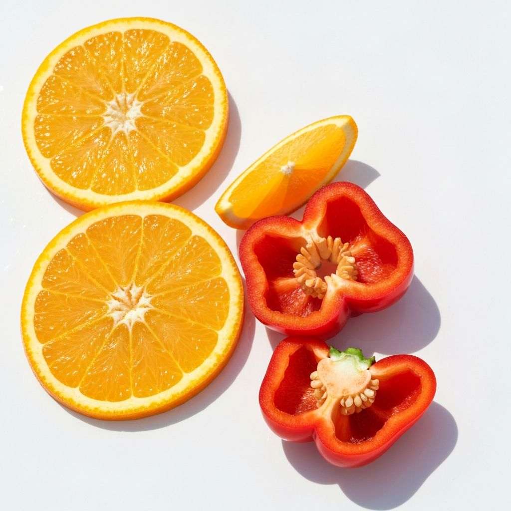 Orange-Scheiben und rote Paprika